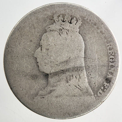 1890 Victoria Shilling Silver Coin | Worn Grade
