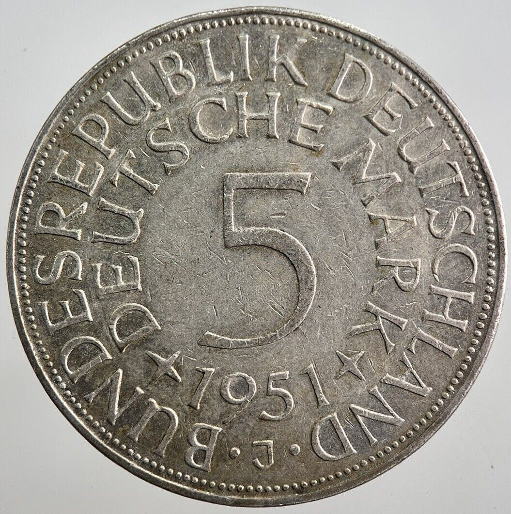 1951 - J Germany 5 Mark Silver Coin | Very High Grade | a7053