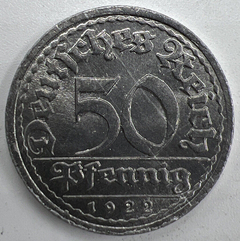 1922 50 Pfennig Germany Zinc Coin | Fine Collectable Grade | a1312
