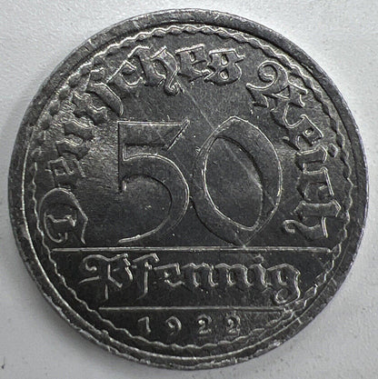 1922 50 Pfennig Germany Zinc Coin | Fine Collectable Grade | a1312