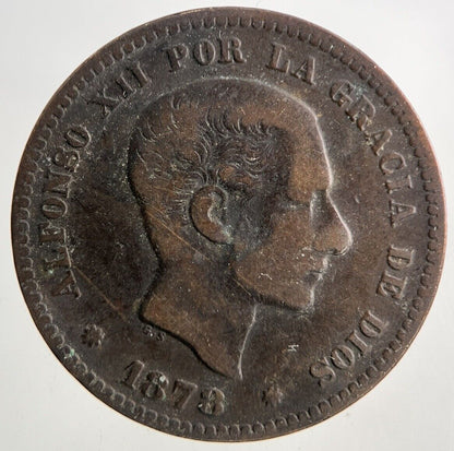 1878 Spain Cinco 5 Centimos Coin | Fine Collectable Grade