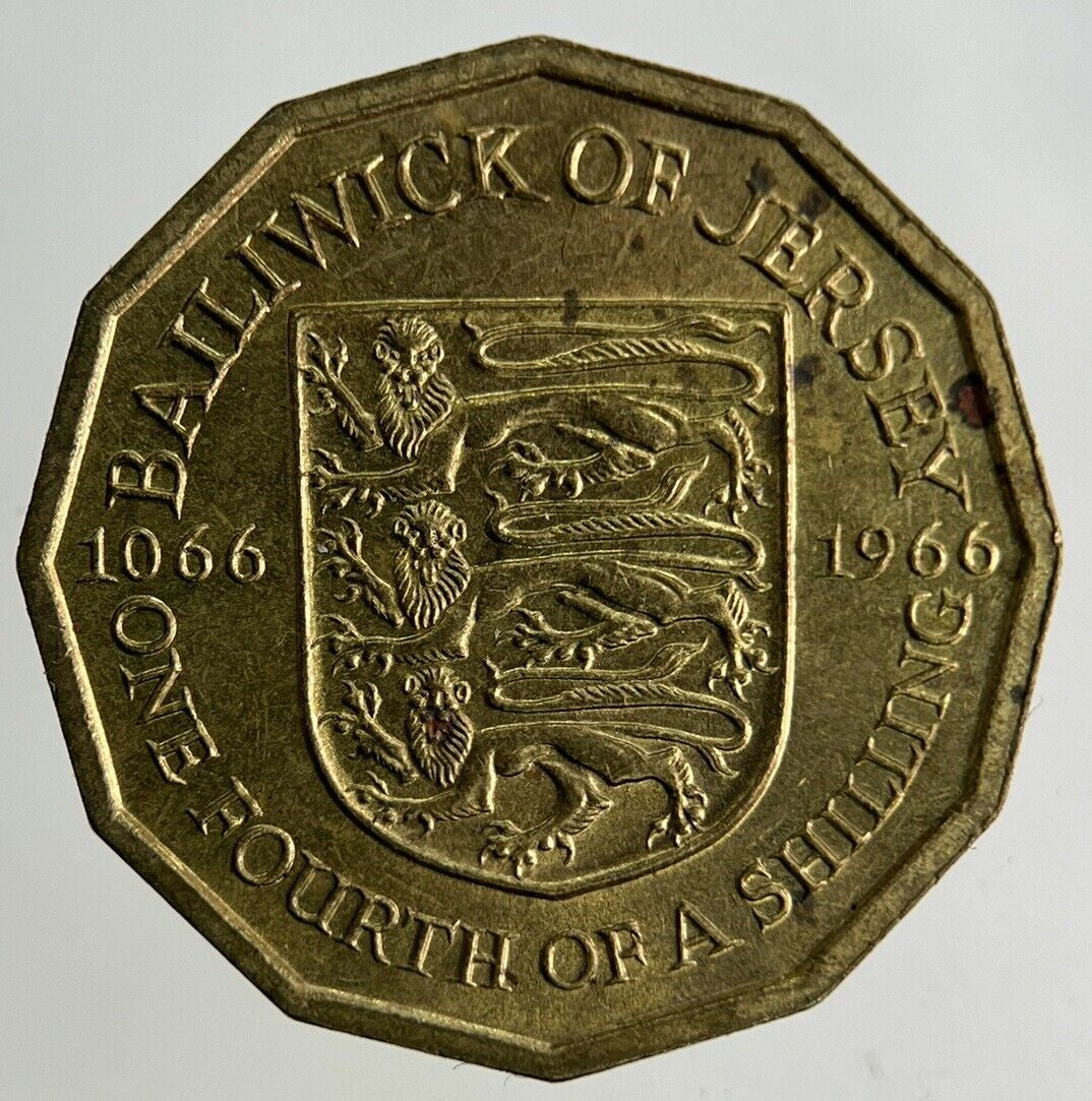 1966 Jersey 1/4 One Fourth Of A Shilling Coin | Fine Collectable Grade