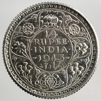 1943 India 1/4 Quarter Rupee Silver Coin | Very High Grade
