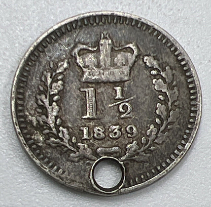 1839 Three - Half - Pence | British Silver Coin | Collectable Grade | a1287