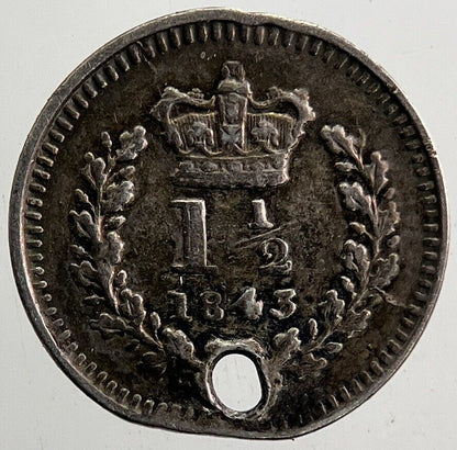 1843 Victoria 1 - 1/2 Three - Half - Pence Silver Coin | Fine Collectable Grade a5450