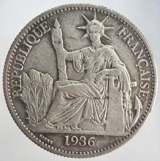 1936 50 Cents Centimes Indo - China France Silver Coin | Very High Grade | a4469