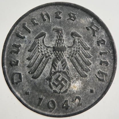 1942 - J Germany Nazi 10 Pfennig Coin | Fine Collectable Grade | a7780