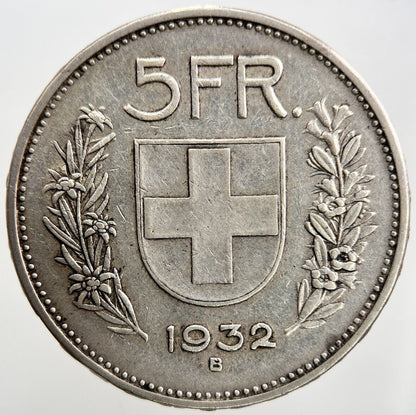 1932 - B Switzerland 5 Five Francs | Swiss Silver Coin | Collectable Grade | a678