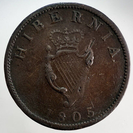 1805 Irish Half - Penny Coin | Fine Collectable Grade