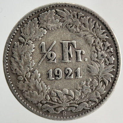 1921 Switzerland Swiss 1/2 Half Franc Silver Coin | Fine Collectable Grade