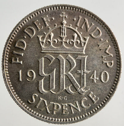 1940 George VI Sixpence Silver Coin | Very High Grade
