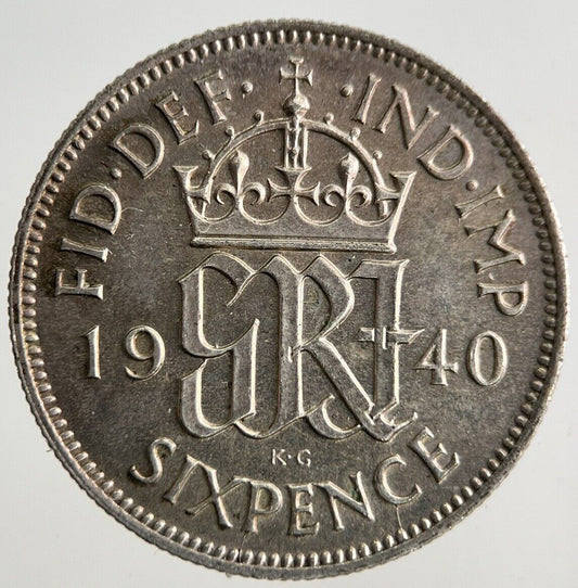 1940 George VI Sixpence Silver Coin | Very High Grade