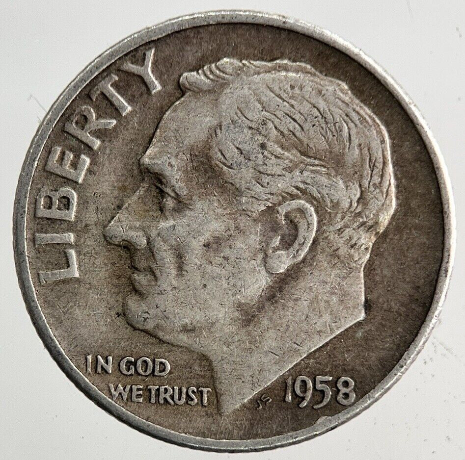 1958 - D US USA Roosevelt One Dime Silver Coin | Fine Collectable Grade
