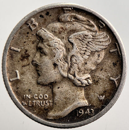 1943 - D US USA Mercury Dime Silver Coin | Fine Collectable Grade | a3555