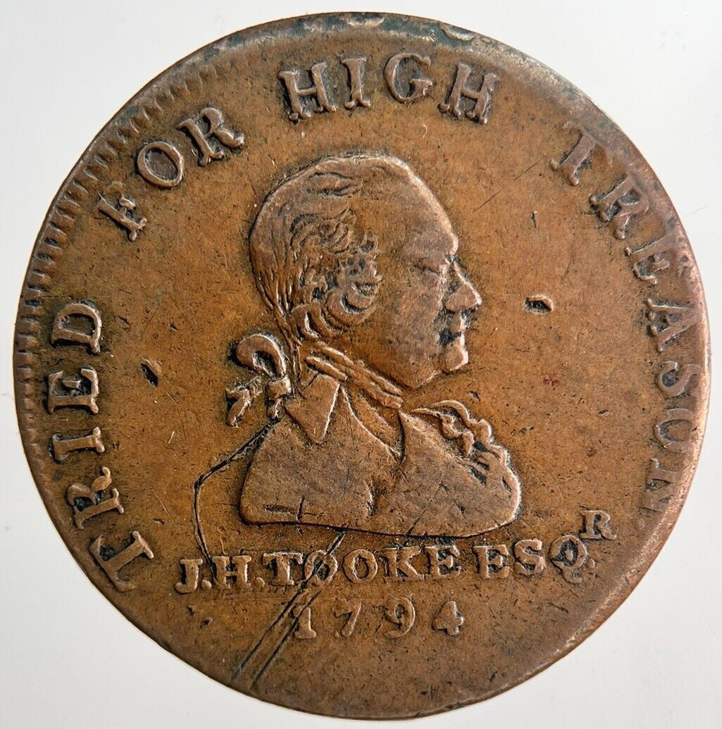1794 Tried For High Treason Half - Penny Token Coin | Very High Grade | a6526