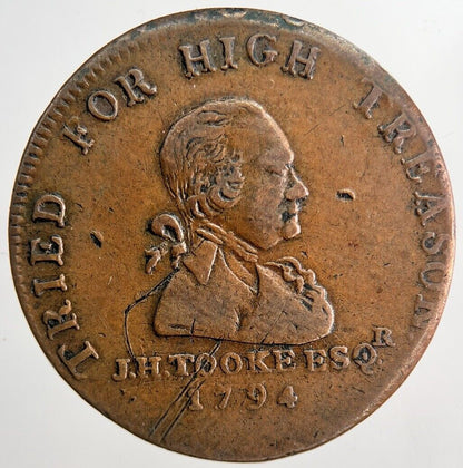 1794 Tried For High Treason Half - Penny Token Coin | Very High Grade | a6526