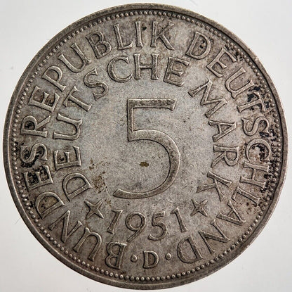1951 - D Germany 5 Mark Silver Coin | Very High Grade | a7783