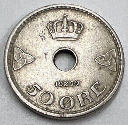 1929 50 Ore | Norway Coin | Collectable Grade | a573