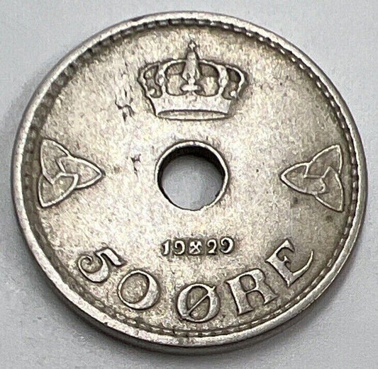 1929 50 Ore | Norway Coin | Collectable Grade | a573