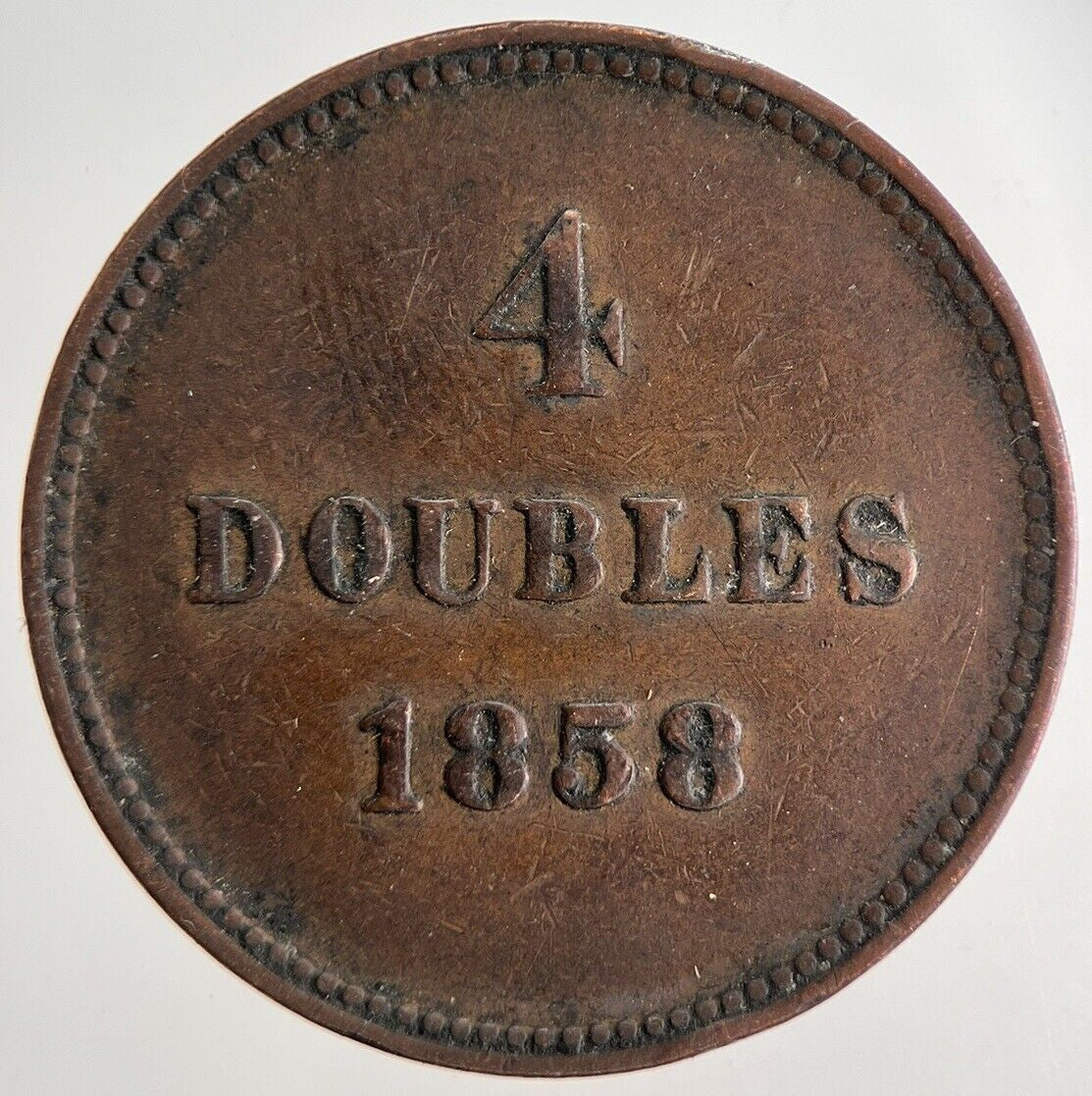 1858 Guernsey 4 Doubles Coin | Very High Grade | a5252