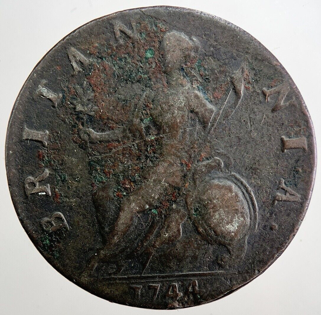 1744 George 2nd II Half-Penny British Coin | Fine Collectable Grade | a5047