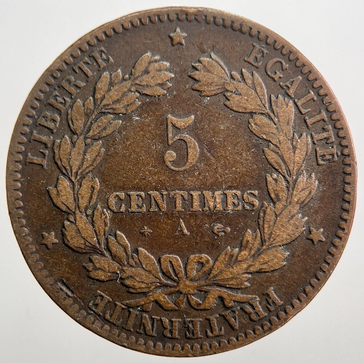 1876 French 5 Centimes Coin | Fine Collectable Grade | a7175