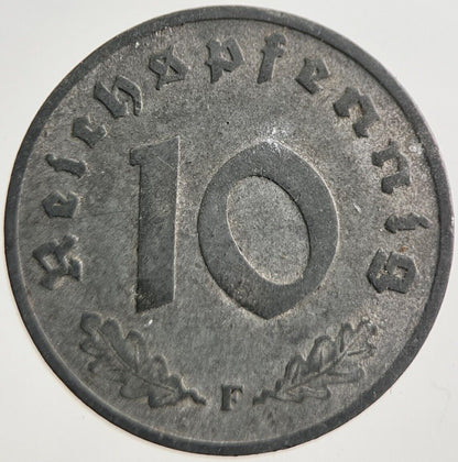 1942 - F Germany Nazi 10 Pfennig Coin | Fine Collectable Grade | a7774