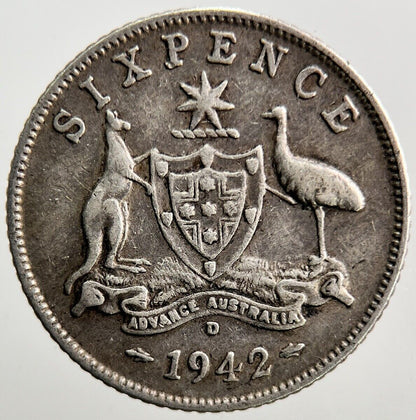 1942 - D Australia Sixpence Silver Coin | Fine Collectable Grade | a3729