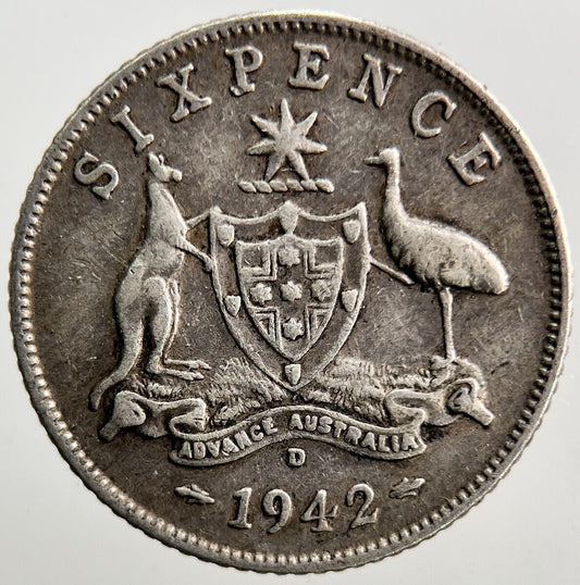 1942 - D Australia Sixpence Silver Coin | Fine Collectable Grade | a3729