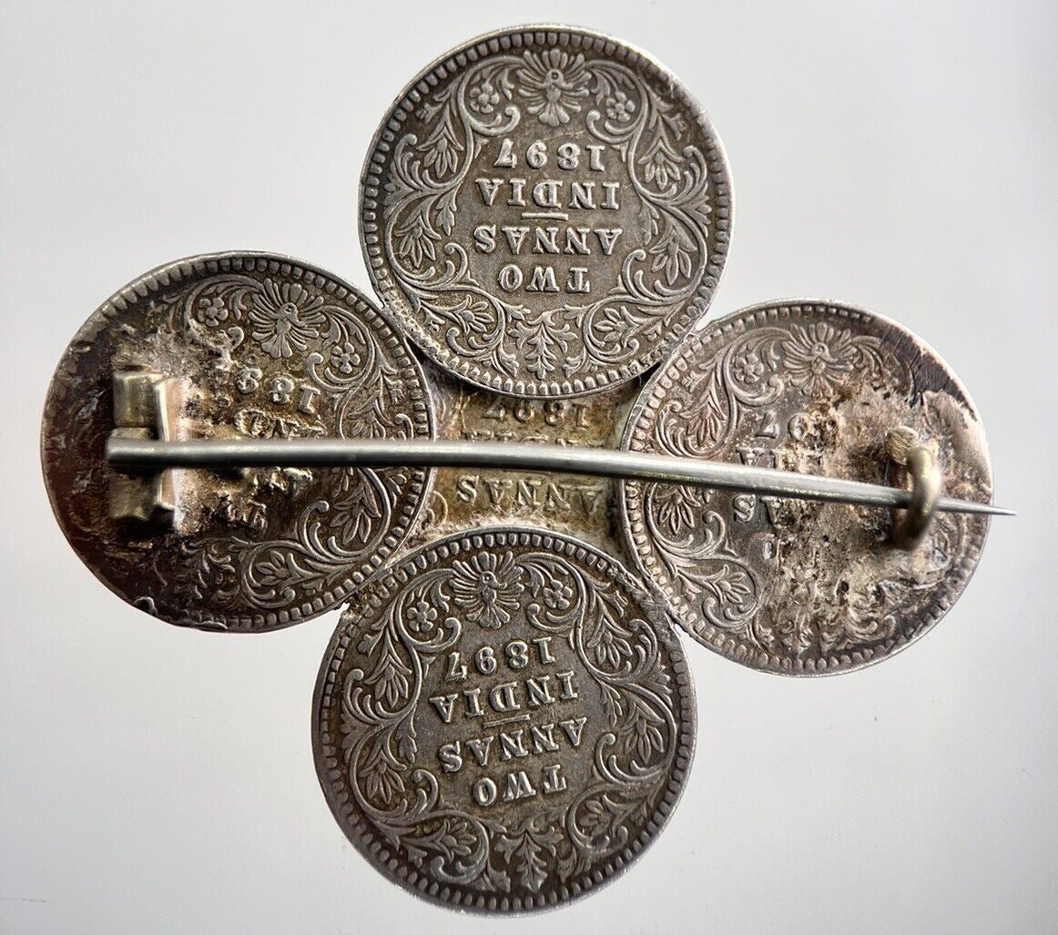 1892 India 2 Two Silver Anna Coin Broach | Collectable Grade | a775
