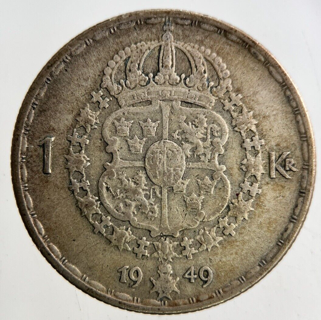1949 Sweden 1 Krona Silver Coin | Fine Collectable Grade