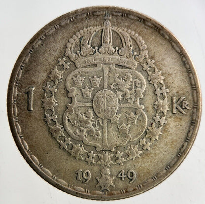 1949 Sweden 1 Krona Silver Coin | Fine Collectable Grade