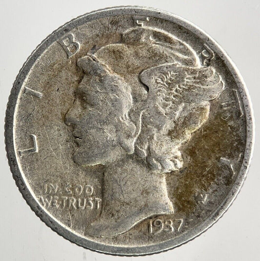 1937 US USA Mercury One Dime Silver Coin | Fine Collectable Grade