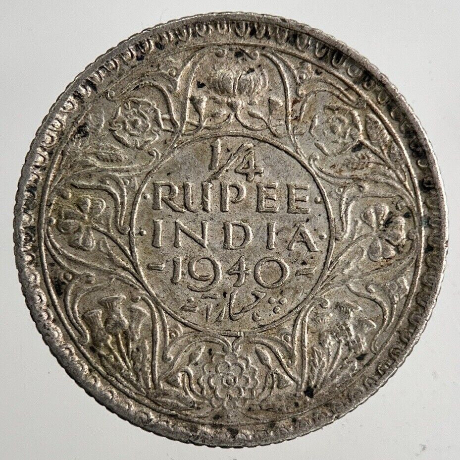 1940 India 1/4 Quarter Rupee Silver Coin | Fine Collectable Grade