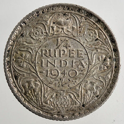 1940 India 1/4 Quarter Rupee Silver Coin | Fine Collectable Grade