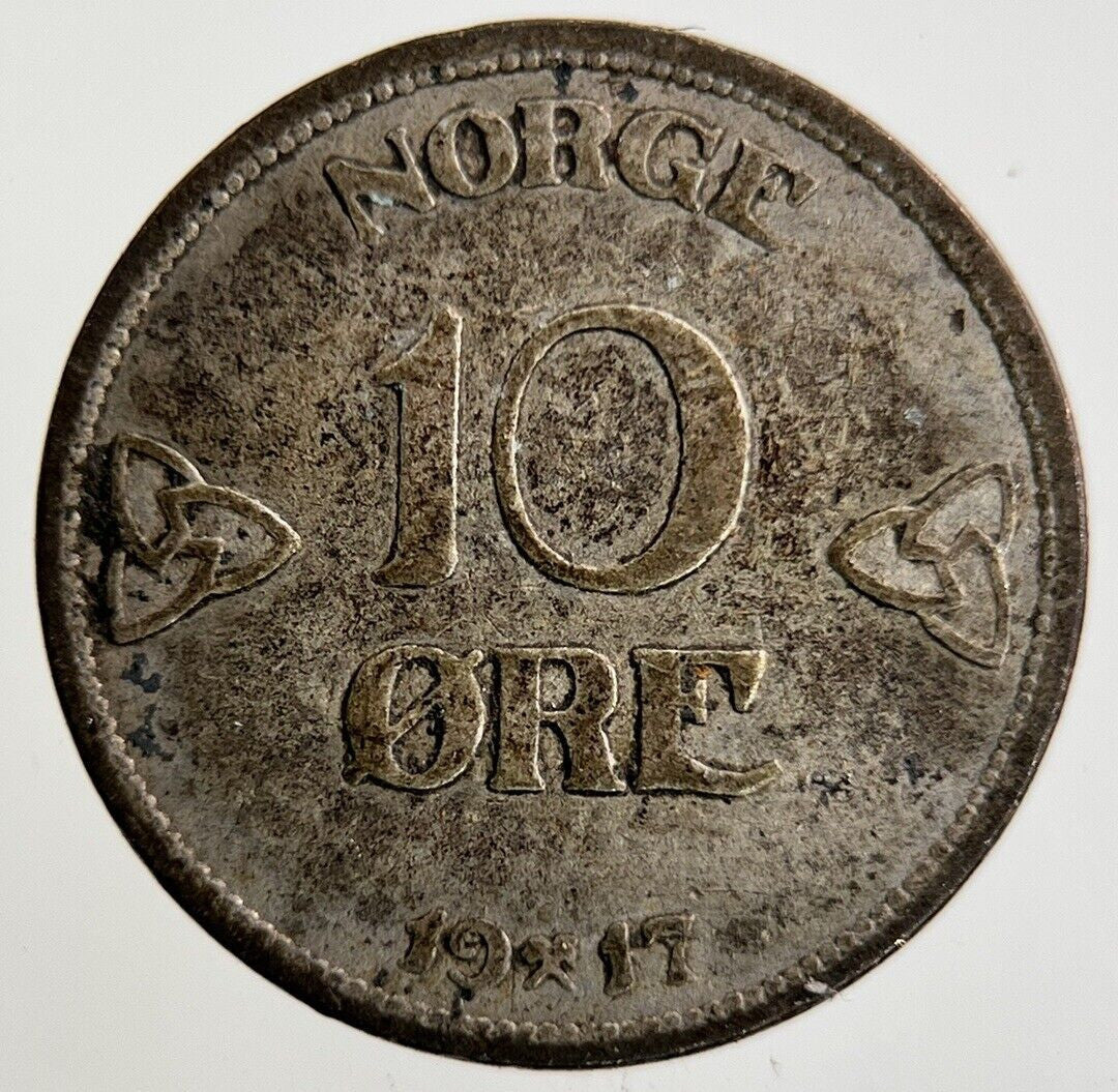 1917 Norway 10 Ore Silver Coin | Fine Collectable Grade