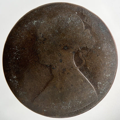 1863 Victoria One Penny Coin | Worn Grade