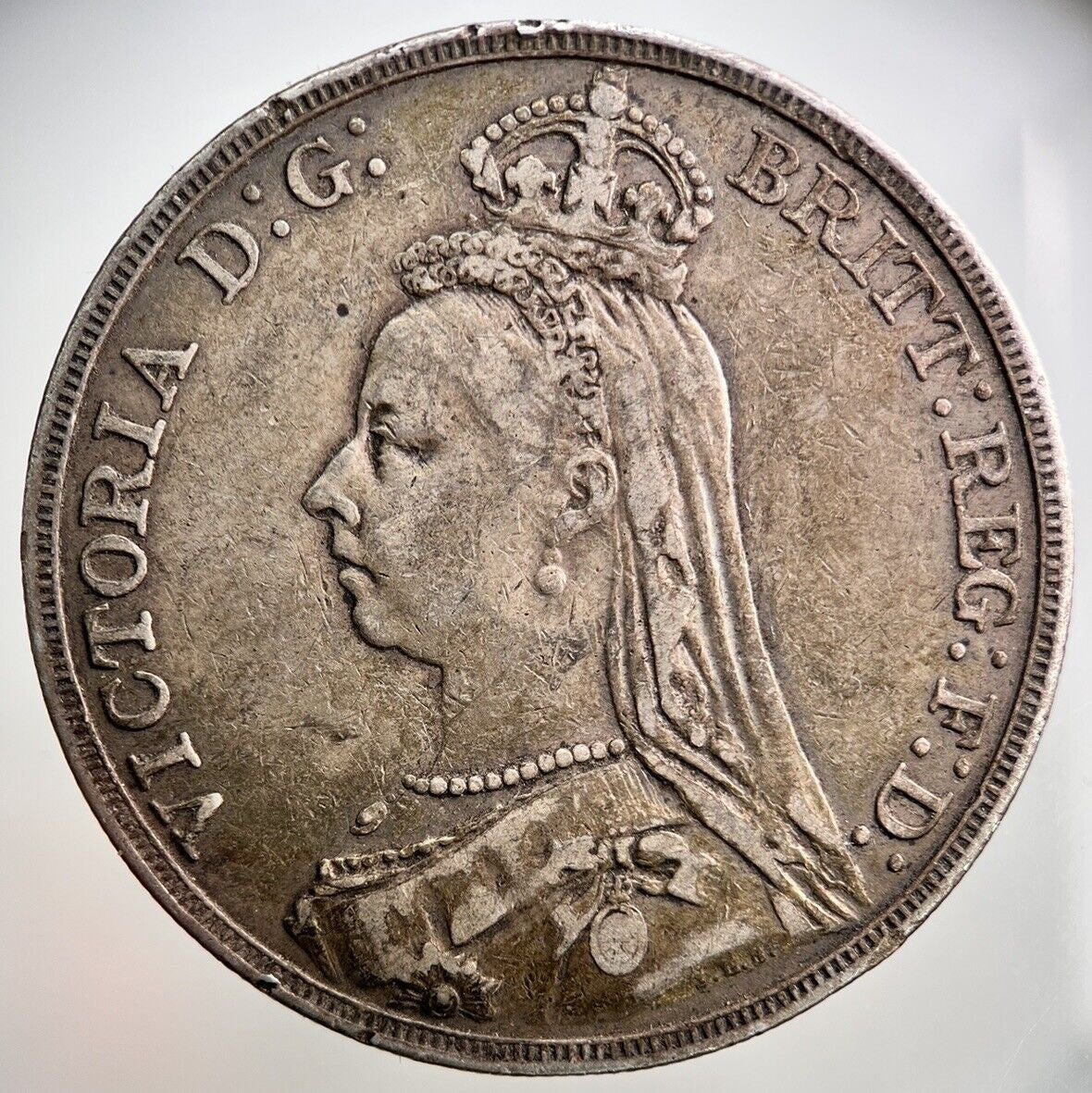 1889 Jubilee Head Victoria Crown Silver Coin | Fine Collectable Grade | a1101
