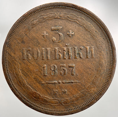 1857 Russia 3 Kopek Coin | Fine Collectable Grade | a1575