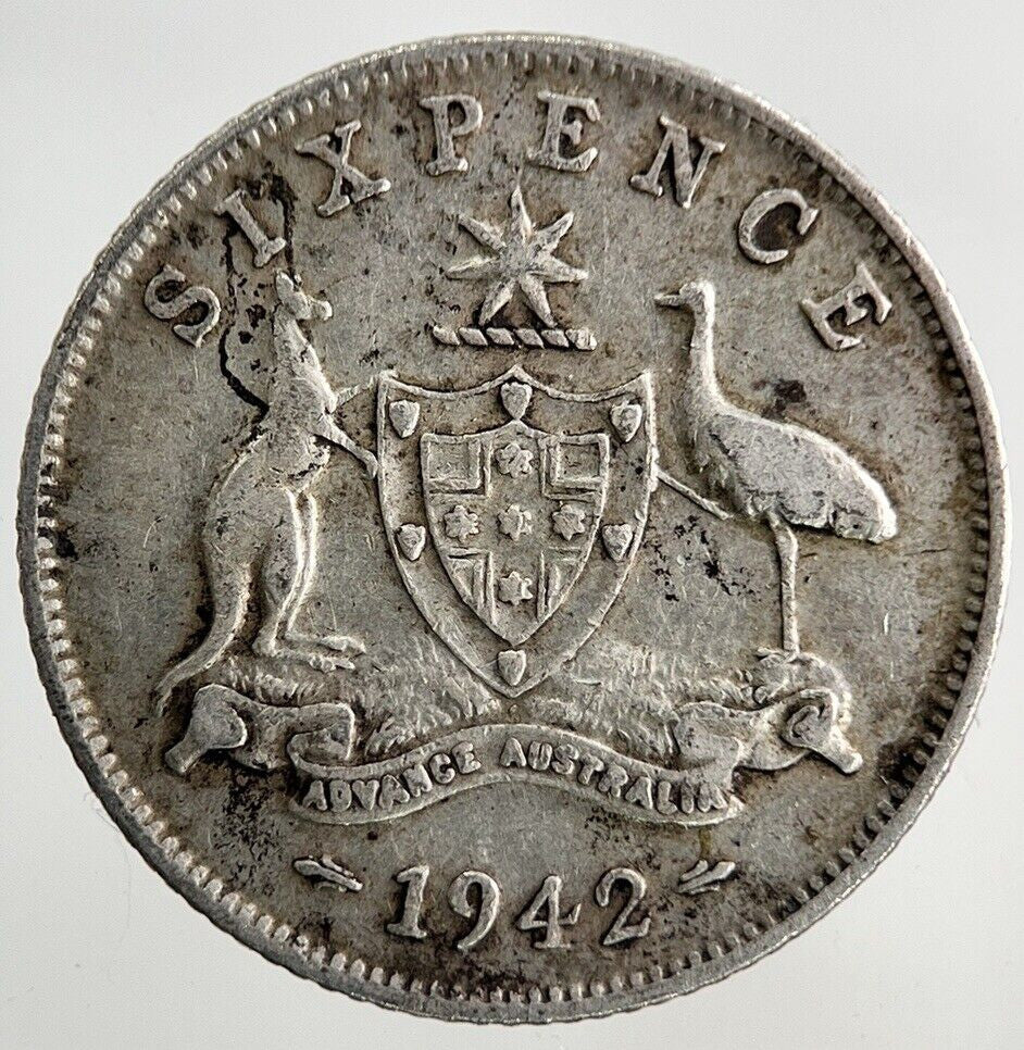 1942 Australia Sixpence Silver Coin | Fine Collectable Grade
