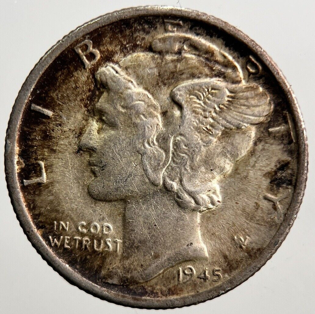 1945 - S US USA Mercury Dime Silver Coin | Very High Grade | a3738