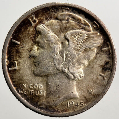 1945 - S US USA Mercury Dime Silver Coin | Very High Grade | a3738