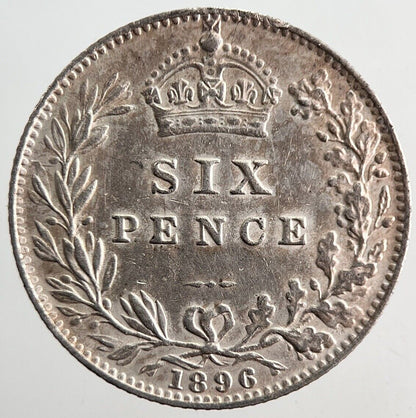 1896 Victoria Sixpence Silver Coin | Very High Grade