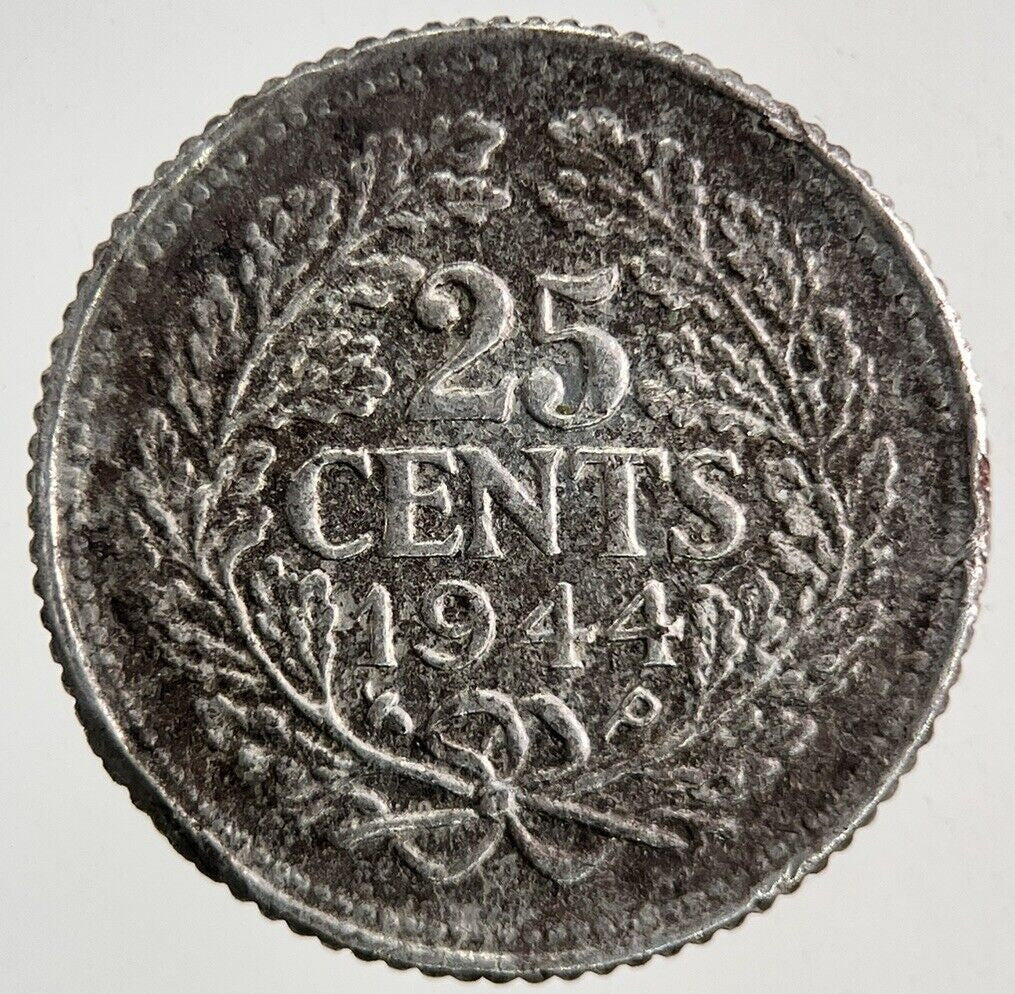 1944 Netherlands 25 Cents Silver Coin | Fine Collectable Grade