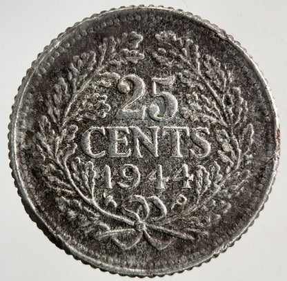 1944 Netherlands 25 Cents Silver Coin | Fine Collectable Grade