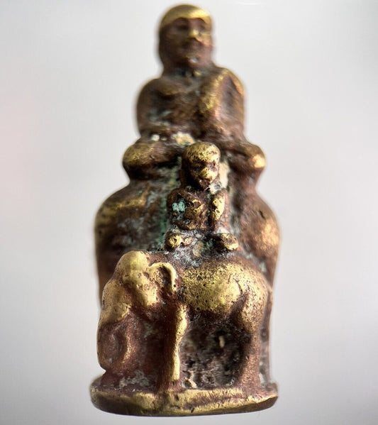 Old Thailand Brass Monk Elephant Statue Ornament | Height 4cm | a2325