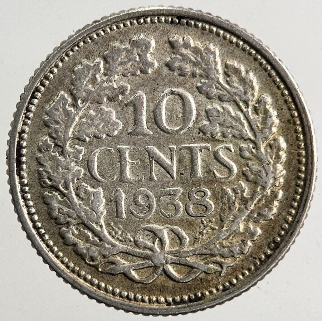 1938 Netherlands 10 Cents Silver Coin | Fine Collectable Grade