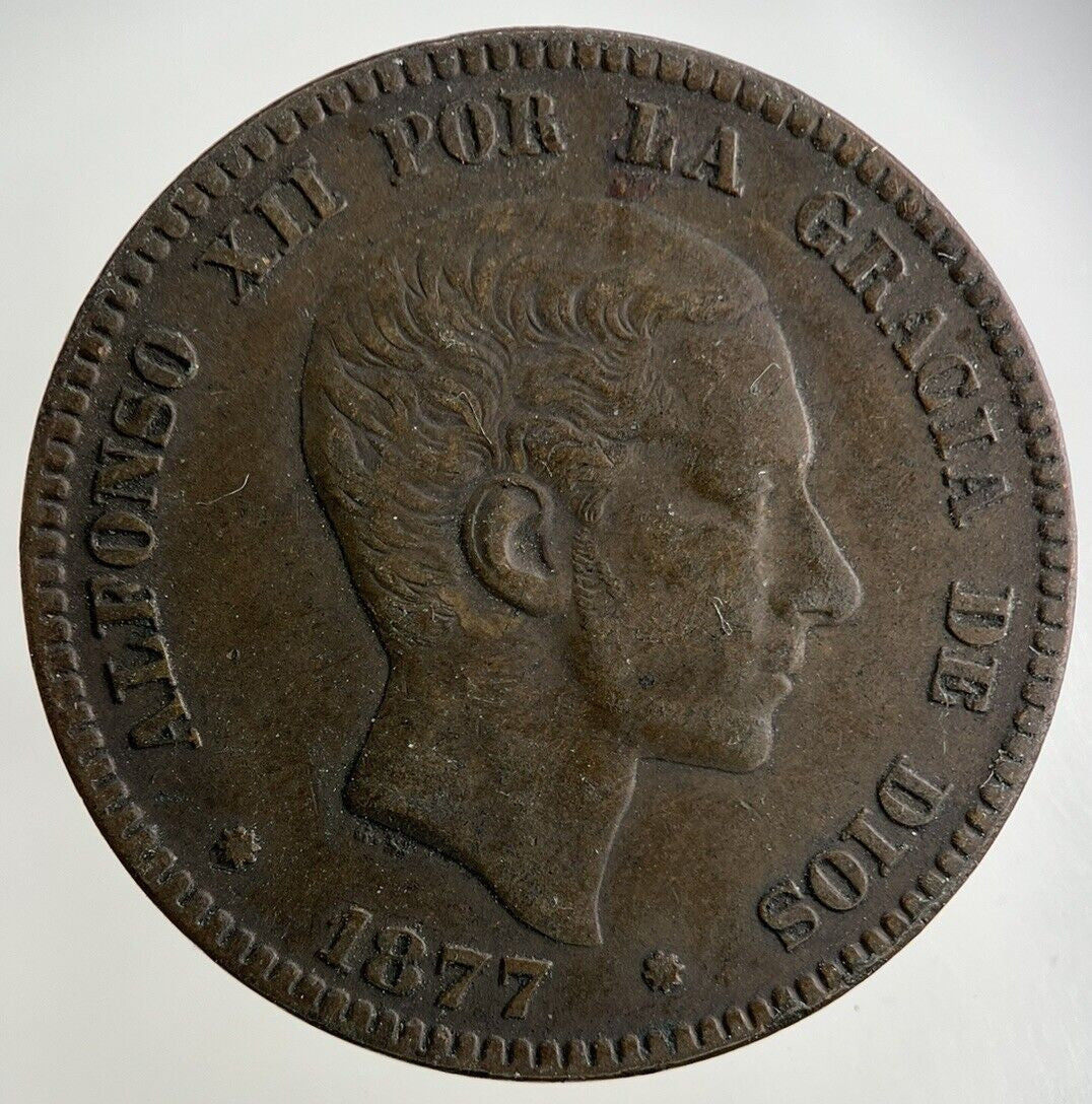 1877 Spain 10 Diez Centimos Coin | Very High Grade