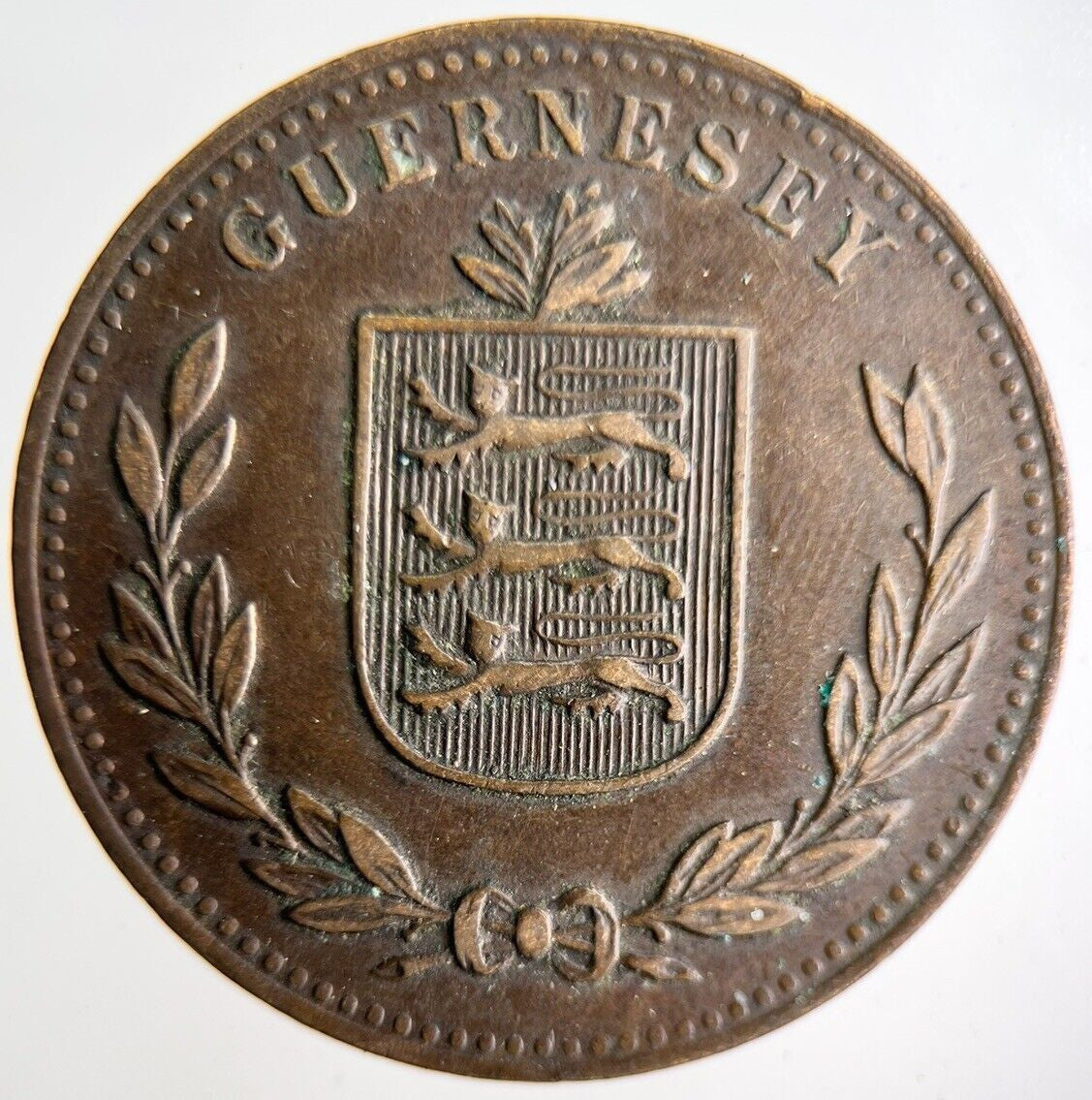 1914 Guernsey 8 Doubles Coin | Fine Collectable Grade