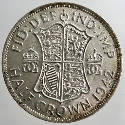 1942 George VI Half - Crown Silver Coin | Very Fine Grade | a8259